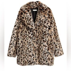H&M Faux Fur Leopard Print Coat size 4